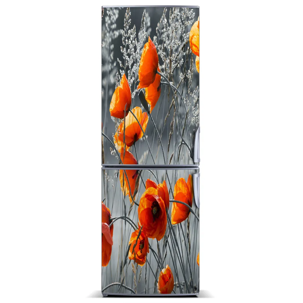 Tulup Kühlschrankdekoration - Magnetmatte - 60 cm x 180 cm - Magnet auf dem Kühlschrank - Wildblumen Mohn